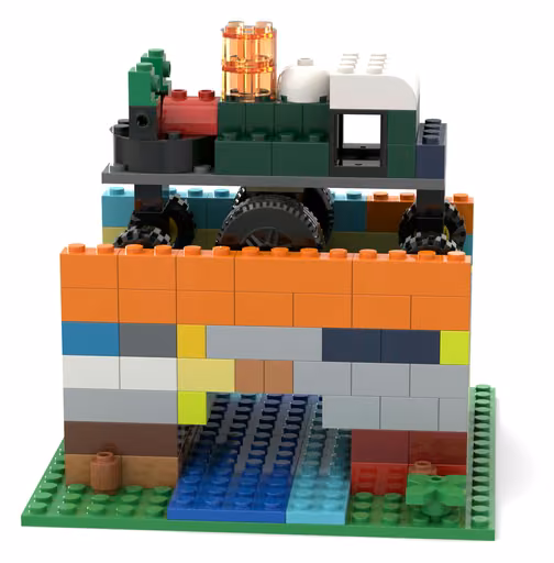 Qwen 3.8 Flash's build: Steam locomotive on a bridge